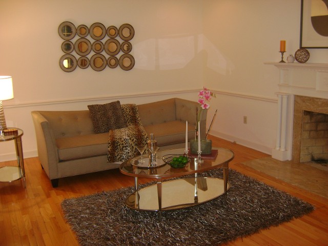 Living Room with Fireplace After Renovation 